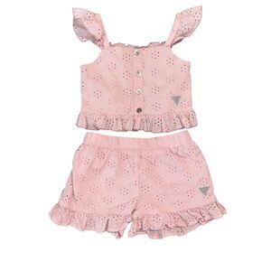 GUESS Eyelet Ruffle 2 Piece Matching Set Baby Pink Size 2
